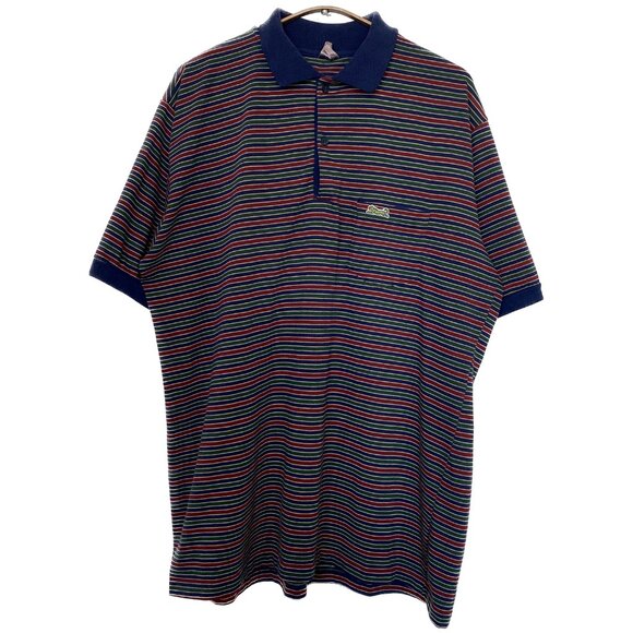Vintage 80s Le Tigre Polo Shirt Men XL Blue Maroon Green Golf Striped 90s Grunge - Picture 1 of 12